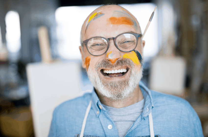 Happy Senior with Paint on face, Arts for seniors Chicago Caregiving