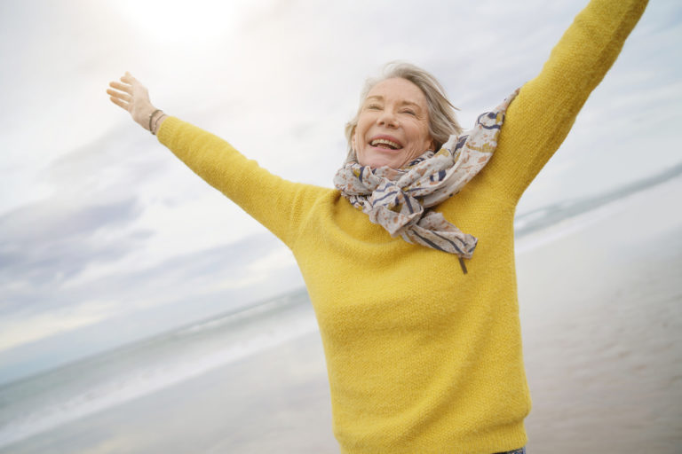 Vibrant elderly woman showing longevity