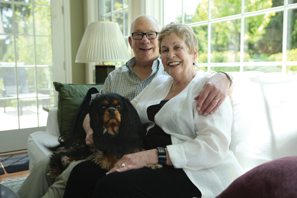 Jerry and Fay Ligon with their dog, Bella. Pet Companionship. Courtesy of Presbyterian Homes. Photo by Mike Kelly