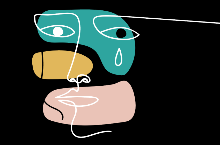 Abstract crying face over black