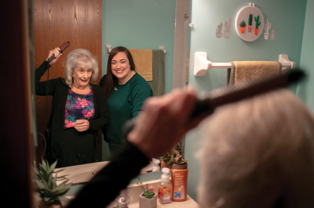 Kris McCabe with her grandmother, Mary Padovani. Quality of life and finding meaning. Photo by Jim Vondruska