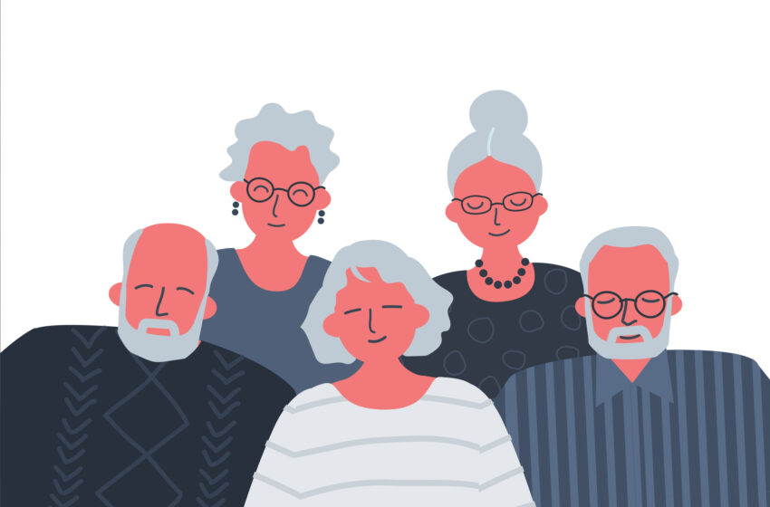 Illustration of small group of seniors, belonging concept. Build meaning for those with dementia.