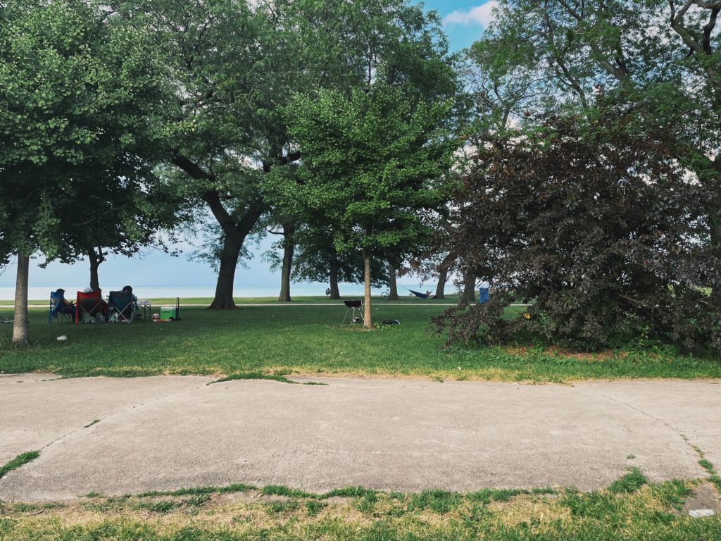 A walking path runs paralell to Lake Michigan in Chicago