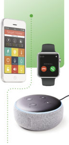 Tech apps on phone, Apple watch,Alexa device, technology for seniors. virtual assistants
