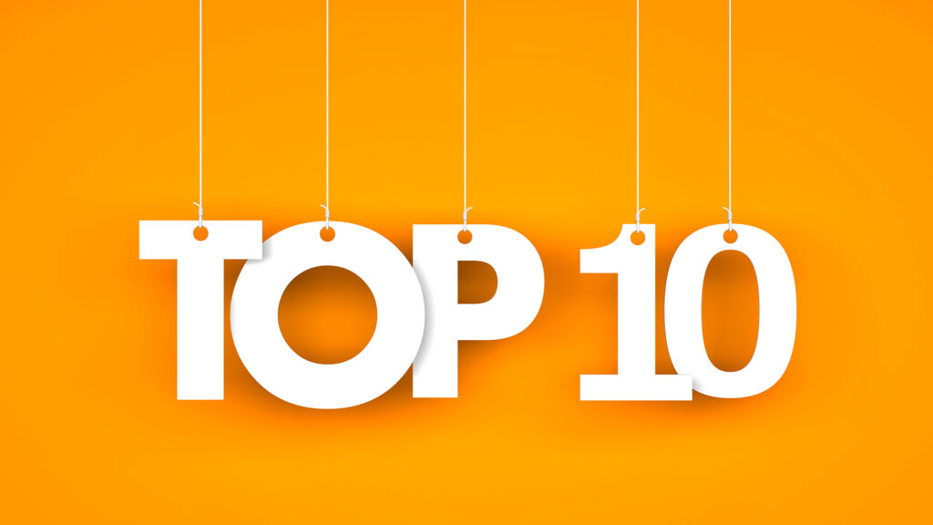 Top 10 - word hanging on the ropes. 3d illustration
