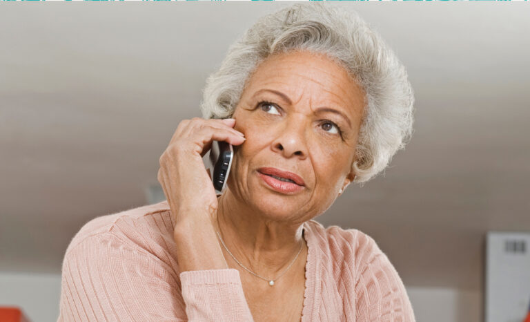 Senior woman waiting on the phone to make a doctors appointment. Appointment availability shortage