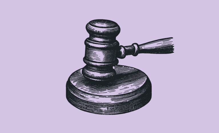 Illustration of a gavel. Legal updates. Law