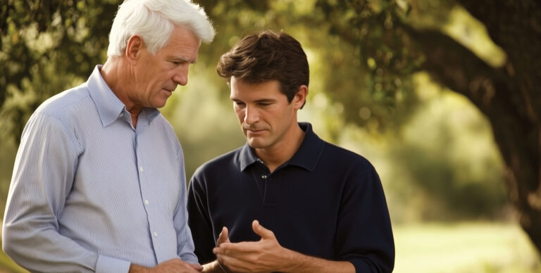 An adult son asks his father tough questions about planning future care