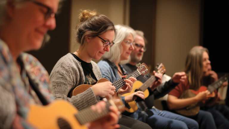 People in a ukulele class