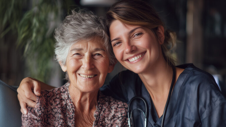 A nurse and a senior woman in her home. Representational of Chronic Care Management CCM, for in home visits in between doctors appointments