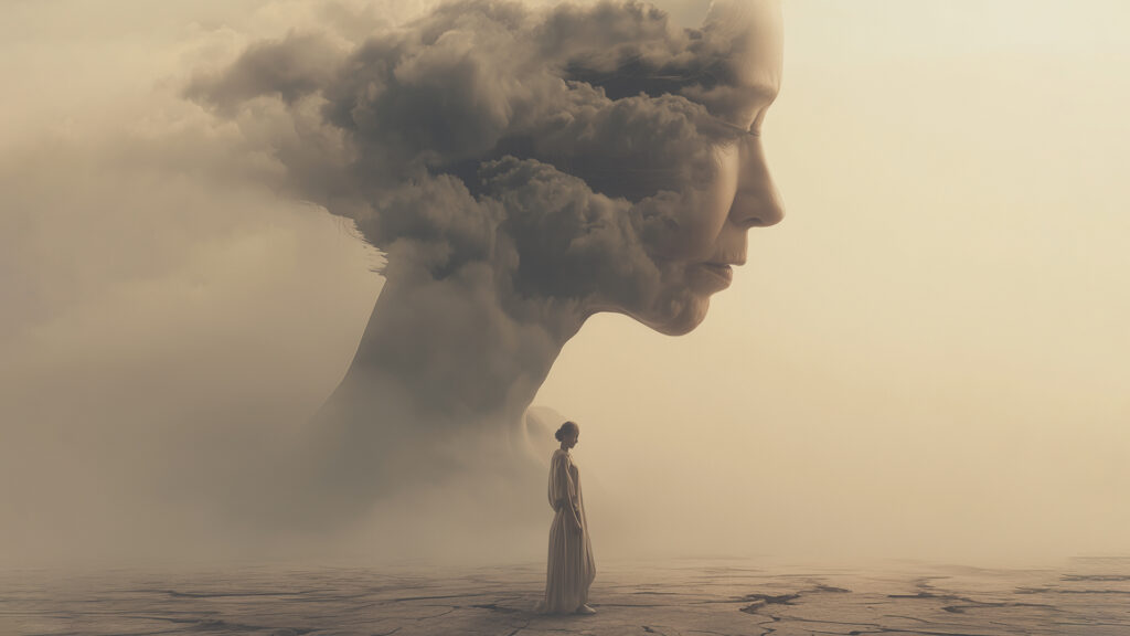 Abstract photo representational of a lonely isolated woman thinking of a deceased loved one. The concept shows healing after a loved one's death.