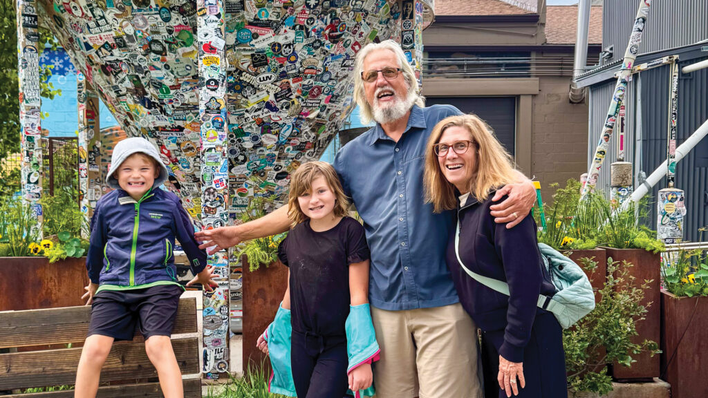 Laura and Tom Brazan, who are raising their two grandchildren, recently took the family on a road trip through Jackson Hole, Wyoming. (From left: Tommy, Athena, Tom and Laura Brazan)
