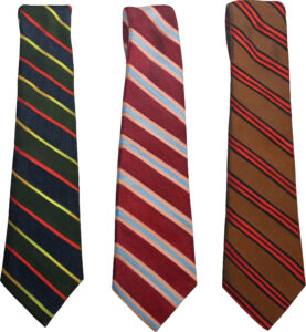 Cutouts of ties painted in oil on canvas. Artwork by Lois Baron