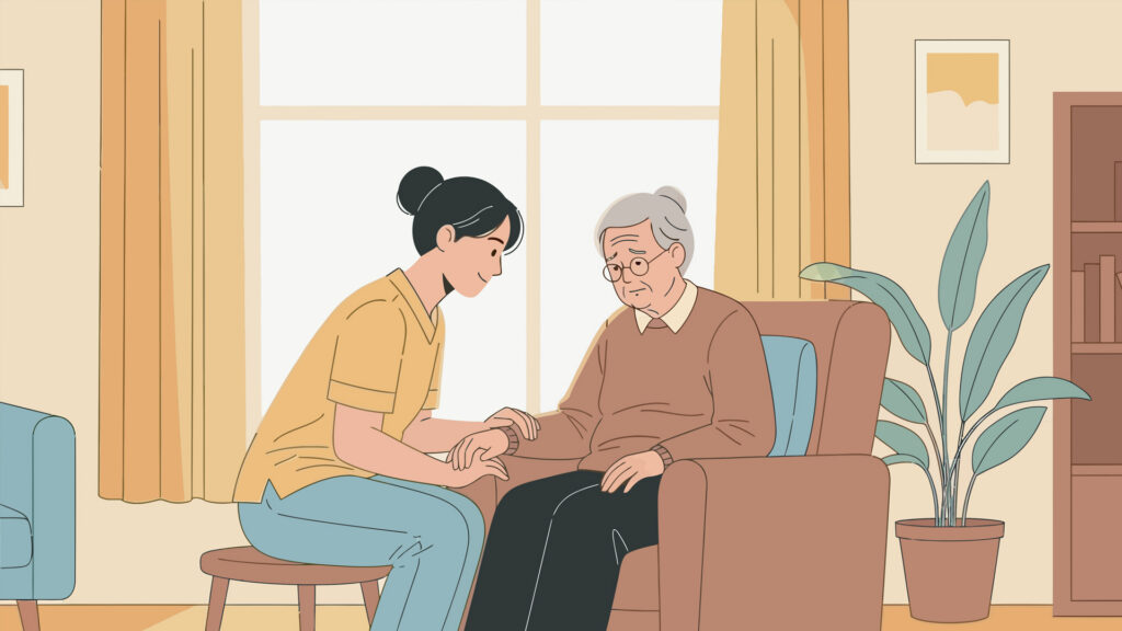 Caregiver being understanding to a senior